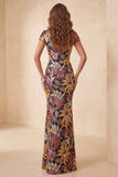 Black Mermaid Bateau Neck Floral Cut Out Long Formal Dress with Sequins