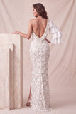 One Shoulder Light Grey Floral Mermaid Sequins Long Formal Dress with Slit