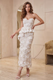 Sweetheart Apricot Bodycon Ruffled Midi Formal Dress with Slit