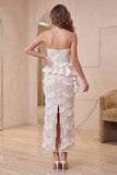 Sweetheart Apricot Bodycon Ruffled Midi Formal Dress with Slit