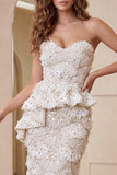Sweetheart Apricot Bodycon Ruffled Midi Formal Dress with Slit