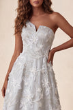 A-Line Light Grey One Shoulder Floral Midi Formal Dress