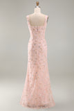 Blush Mermaid Square Neck Beaded Ruched Long Mother Of the Bride Dress with Slit