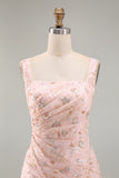 Blush Mermaid Square Neck Beaded Ruched Long Mother Of the Bride Dress with Slit