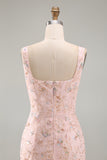 Blush Mermaid Square Neck Beaded Ruched Long Mother Of the Bride Dress with Slit