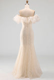 Off the Shoulder Light Blue Mermaid Ruffled Sequins Long Mother Of the Bride Dress with Slit