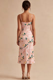 Pink Mermaid Floral Spaghetti Straps Midi Dress