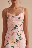 Pink Mermaid Floral Spaghetti Straps Midi Dress