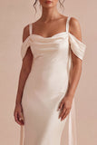 Light Champagne Cold Shoulder Ruched Mermaid Midi Dress
