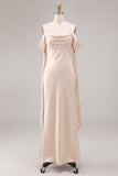 Light Champagne Cold Shoulder Ruched Mermaid Midi Dress
