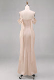 Light Champagne Cold Shoulder Ruched Mermaid Midi Dress