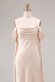Light Champagne Cold Shoulder Ruched Mermaid Midi Dress