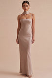 Mermaid Dusty Rose Satin Spaghetti Straps Maxi Dress with Neck Scarf