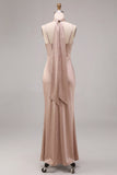 Mermaid Dusty Rose Satin Spaghetti Straps Maxi Dress with Neck Scarf