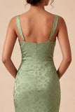 Mermaid Light Green Square Neck Ruched Printed Floral Midi Dress
