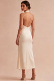 Chiffon Apricot Mermaid Halter Neck Ruched Ruffled Midi Dress with 3D Flower