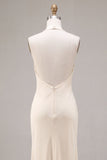 Chiffon Apricot Mermaid Halter Neck Ruched Ruffled Midi Dress with 3D Flower