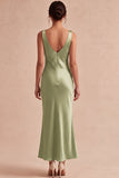 Light Green Cowl Neck Mermaid Satin Midi Dress
