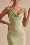 Light Green Cowl Neck Mermaid Satin Midi Dress