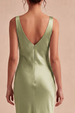 Light Green Cowl Neck Mermaid Satin Midi Dress