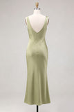Light Green Cowl Neck Mermaid Satin Midi Dress