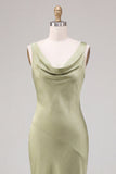Light Green Cowl Neck Mermaid Satin Midi Dress