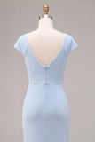 Sky Blue Mermaid Ruched Cowl Neck Maxi Dress