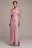 Chiffon Dark Pink Cold Shoulder Mermaid Midi Dress