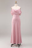 Chiffon Dark Pink Cold Shoulder Mermaid Midi Dress