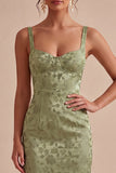 Light Green Satin Bodycon Ruched Midi Floral Dress with Slit