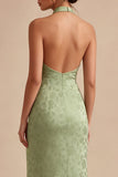Light Green Halter Neck Printed Mermaid Floral Midi Dress