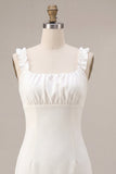 Square Neck Ruffled Bodycon Little White Dress