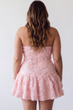 Pink A-Line Strapless Beaded Pearl Floral Short Birthday Dress