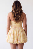A-Line Yellow Halter Neck Floral Embroidered Birthday Dress