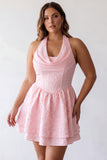 Pink A-Line Cowl Neck Corset Tiered Birthday Dress