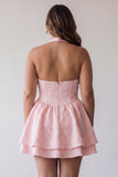 Pink A-Line Cowl Neck Corset Tiered Birthday Dress