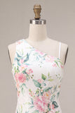 Sparkly White Pink Flower Bodycon Sequins Homecoming Dress