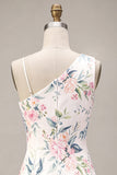Sparkly White Pink Flower Bodycon Sequins Homecoming Dress