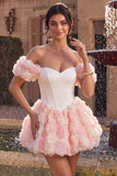 White and Pink A-Line Off the Shoulder Corset Floral Homecoming Dress