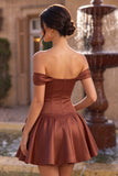 Desert Rose A-Line Satin Off the Shoulder Homecoming Dress with Bow