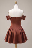 Desert Rose A-Line Satin Off the Shoulder Homecoming Dress with Bow