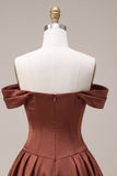 Desert Rose A-Line Satin Off the Shoulder Homecoming Dress with Bow