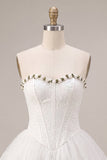 Lace Sweetheart White A-Line Corset Short Cocktail Dress with Ruffles