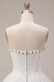 Lace Sweetheart White A-Line Corset Short Cocktail Dress with Ruffles