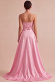 Strapless Pink Bodycon Sequins Homecoming Dress with Sash