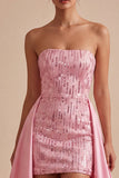 Strapless Pink Bodycon Sequins Homecoming Dress with Sash