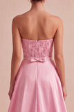 Strapless Pink Bodycon Sequins Homecoming Dress with Sash