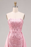Strapless Pink Bodycon Sequins Homecoming Dress with Sash