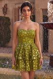 Olive A-Line Tiered Strapless Sequins Short Homecoming Dress