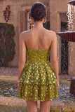 Olive A-Line Tiered Strapless Sequins Short Homecoming Dress
